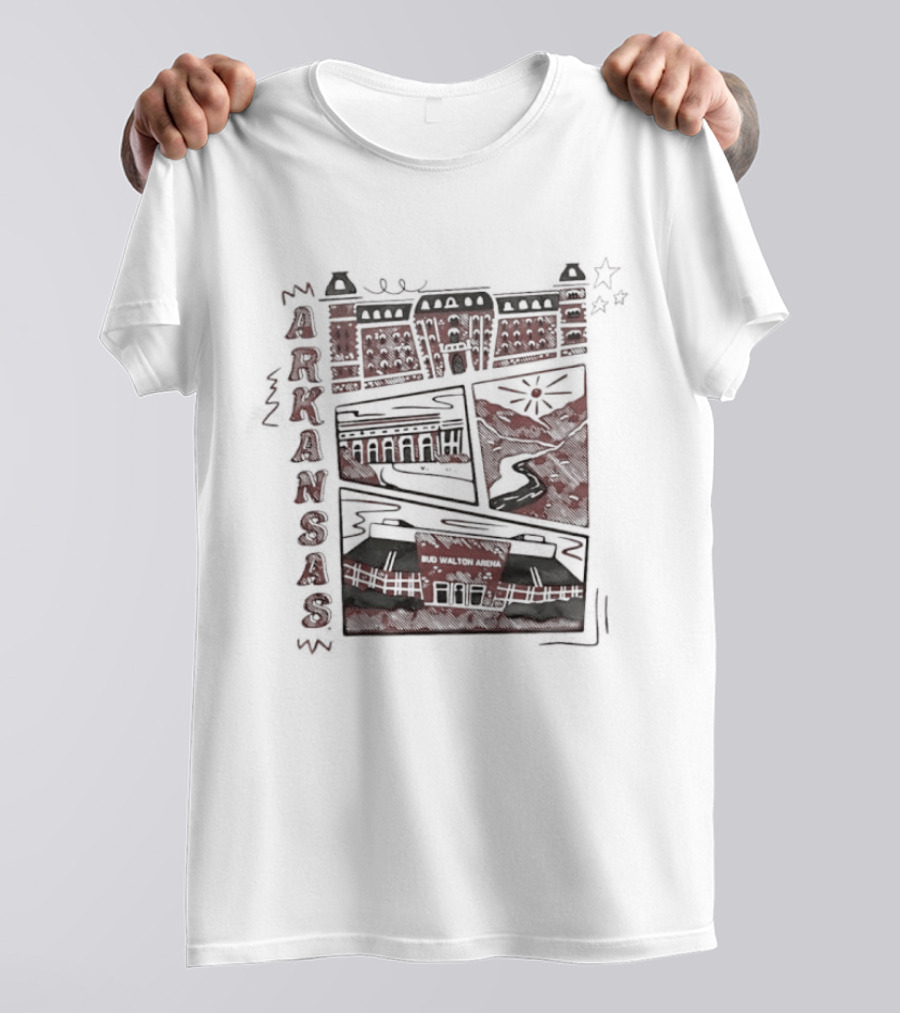 Arkansas Bud Walton Arena Razorback Campus Buildings Sketch T-Shirt