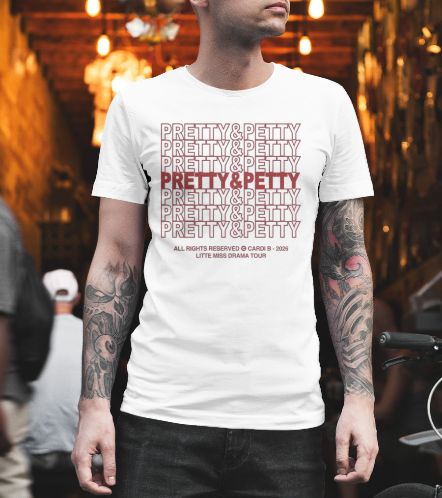 PRETTY & PETTY 2026 Repeat Pattern Textual T-Shirt