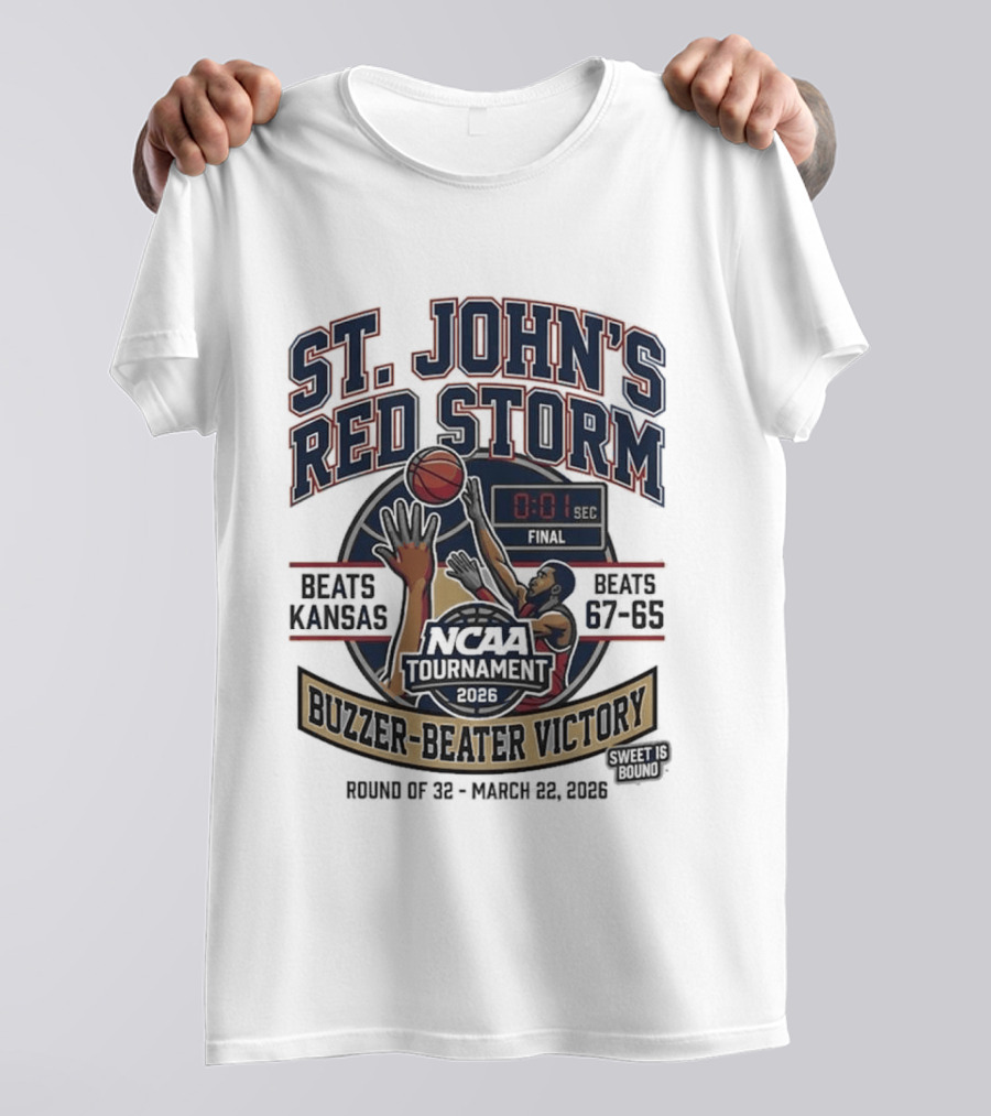 St. John's Red Storm Buzzer Beater Victory Over Kansas NCAA Tournament 2026 T-Shirt
