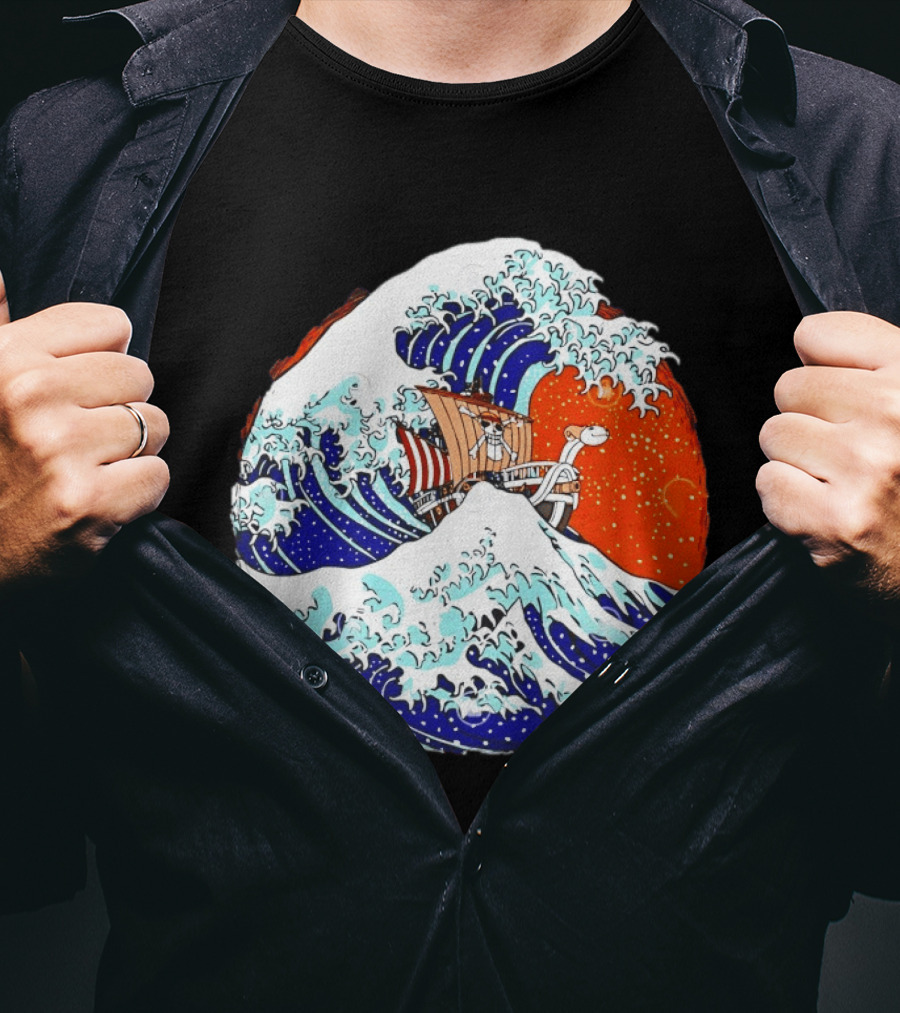 The Great Pirate Of Kanagawa Going Merry On A Great Wave Japanese Art Fusion T-Shirt