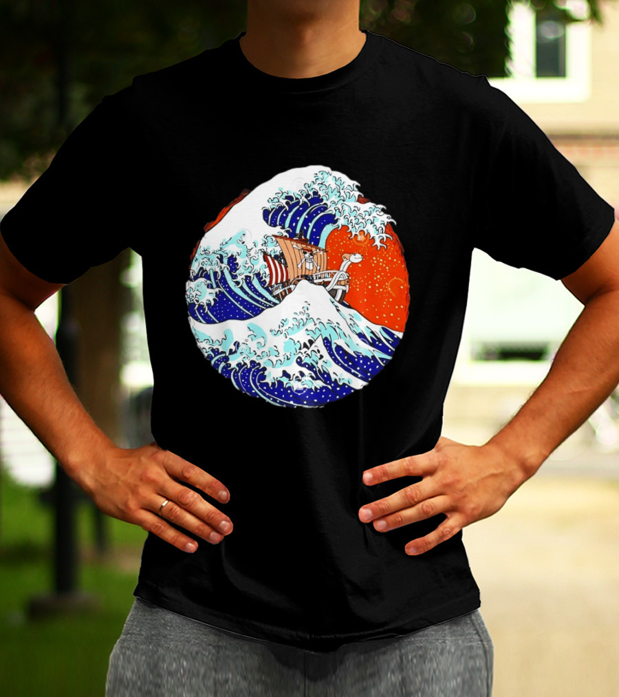 The Great Pirate Of Kanagawa Going Merry On A Great Wave Japanese Art Fusion T-Shirt