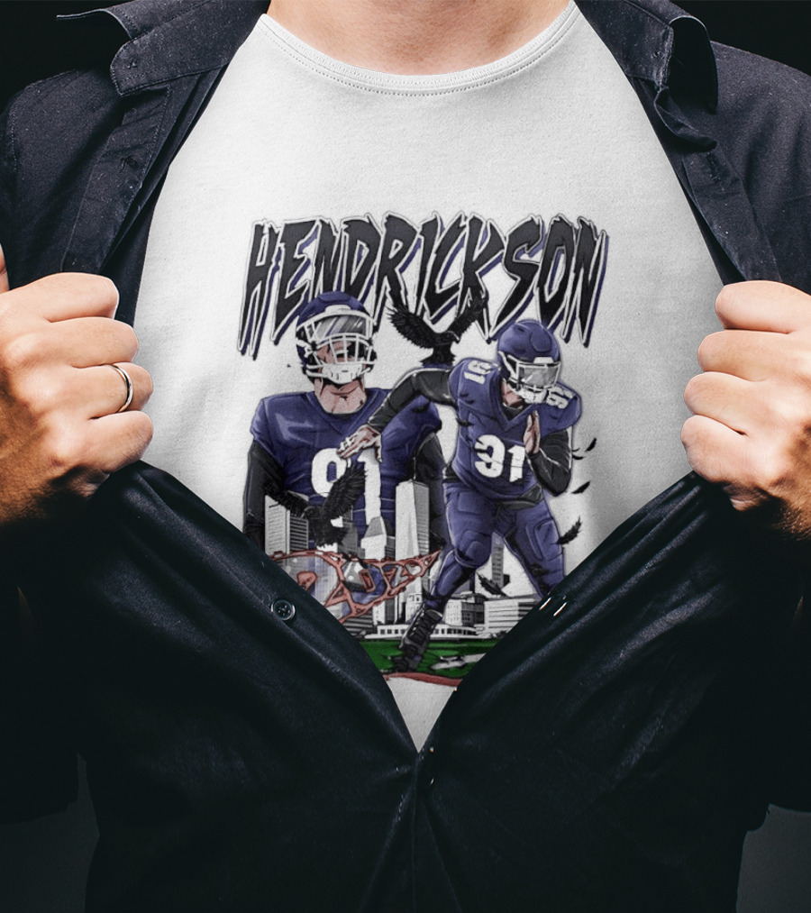 Hendrickson 91 Baltimore Ravens Hand Drawn Football Player T-Shirt