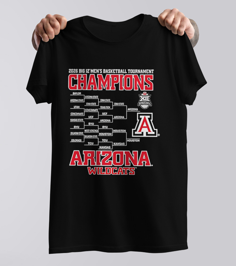 2026 Big 12 Men's Basketball Tournament Champions Arizona Wildcats Bracket T-Shirt