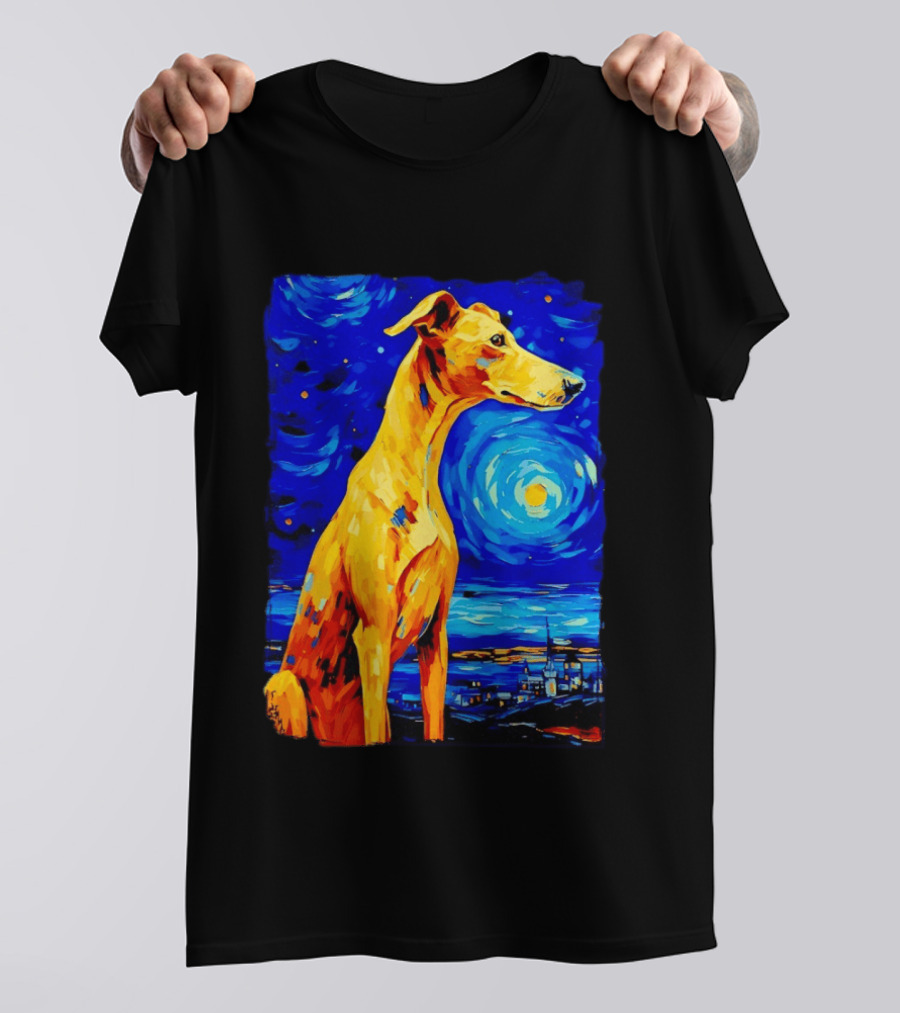 Greyhound Dog In The Starry Night By Vincent Van Gogh T-Shirt