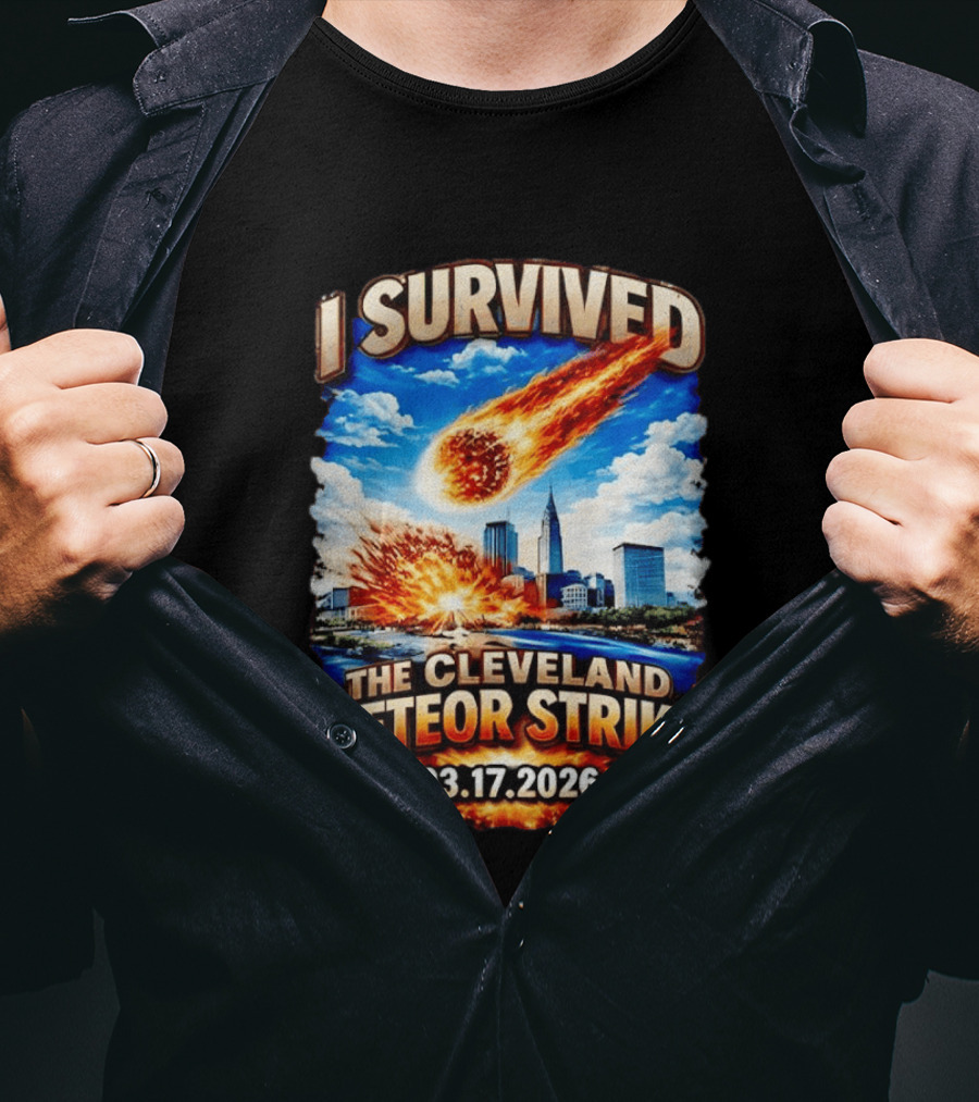 I Survived Cleveland Meteor Strike 03 17 2026 City Skyline Impact Event T-Shirt