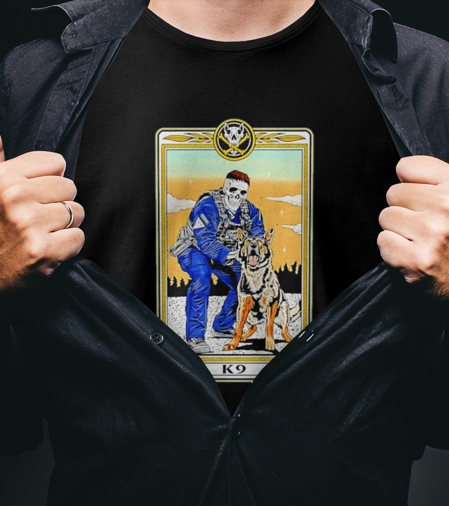K9 Skull Masked Officer And German Shepherd Duo T-Shirt