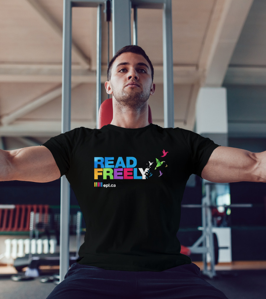 Read Freely Epl Ca Colorful Typography With Flying Origami Birds T-Shirt