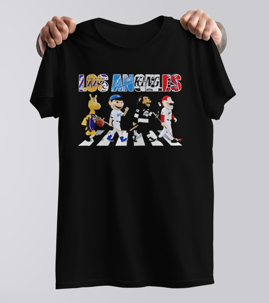 Los Angeles Sports Mascots Crosswalk Dodgers Lakers Angels Abbey Road T-Shirt