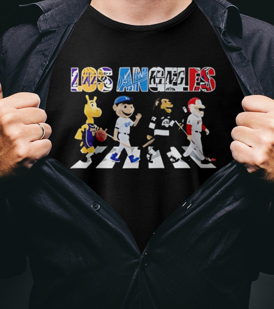 Los Angeles Sports Mascots Crosswalk Dodgers Lakers Angels Abbey Road T-Shirt