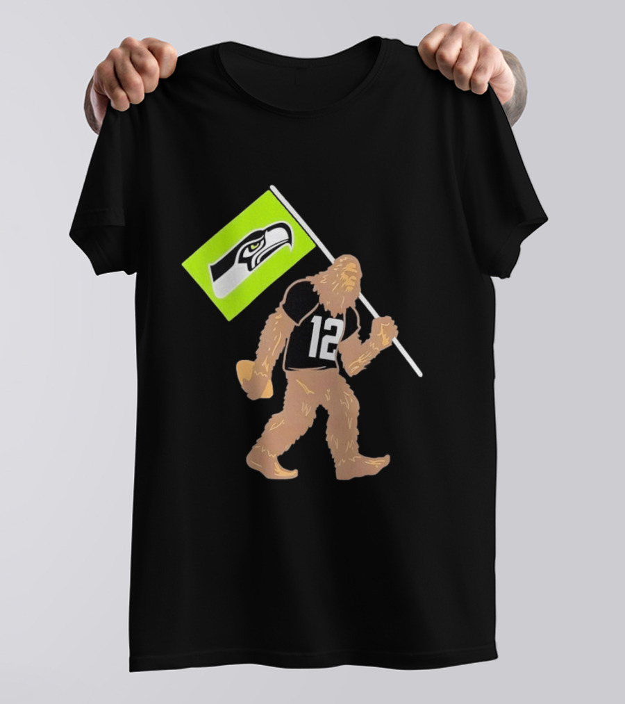 Seattle Seahawks Sasquatch 12 Flag Bearer Fan Gear T-Shirt