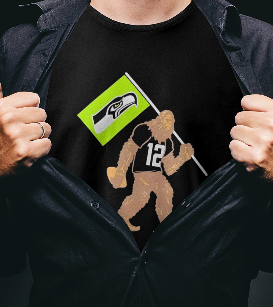 Seattle Seahawks Sasquatch 12 Flag Bearer Fan Gear T-Shirt