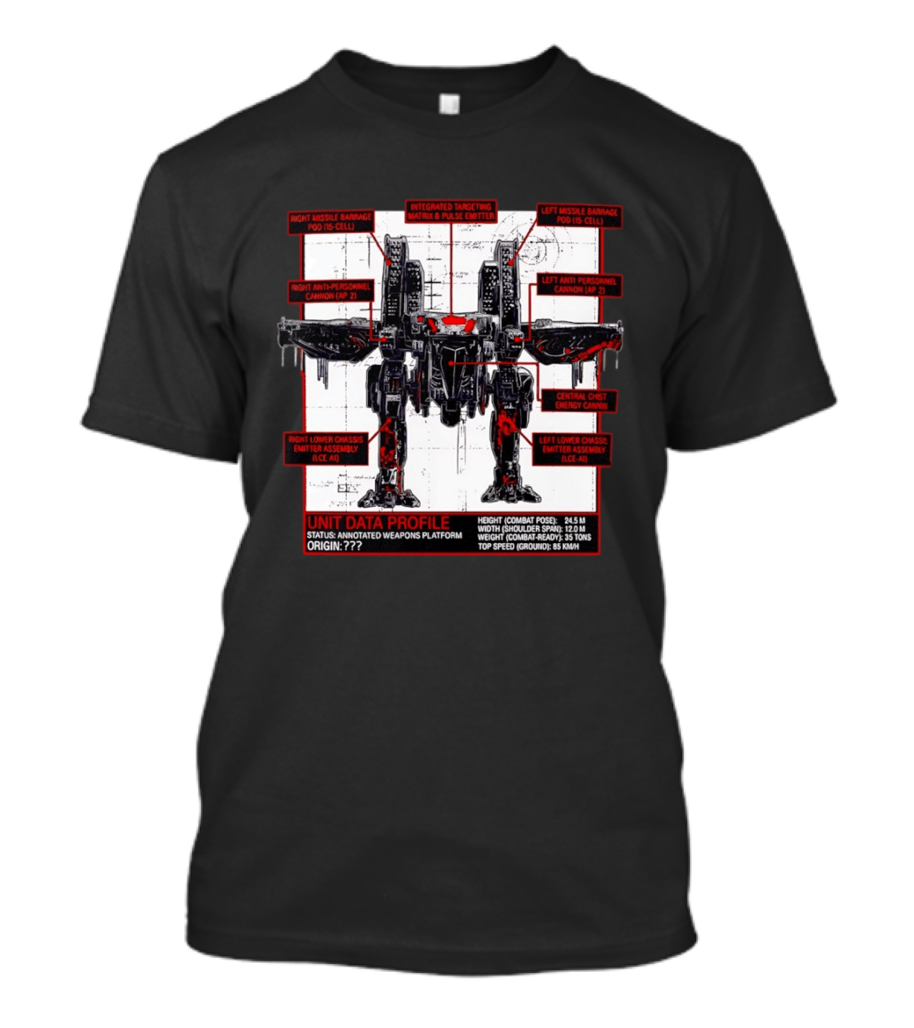 War Strider Unit Data Profile Annotated Weapons Platform T-Shirt