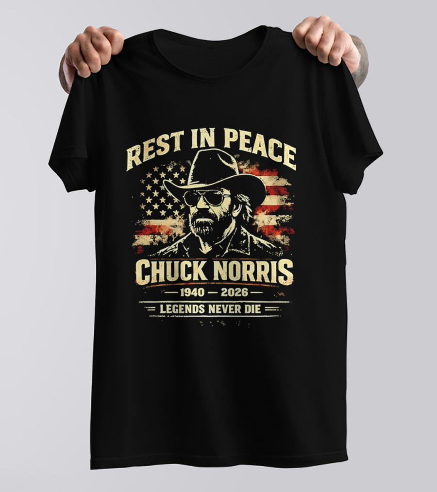 Rest In Peace Chuck Norris 1940 2026 Legends Never Die USA Flag T-Shirt
