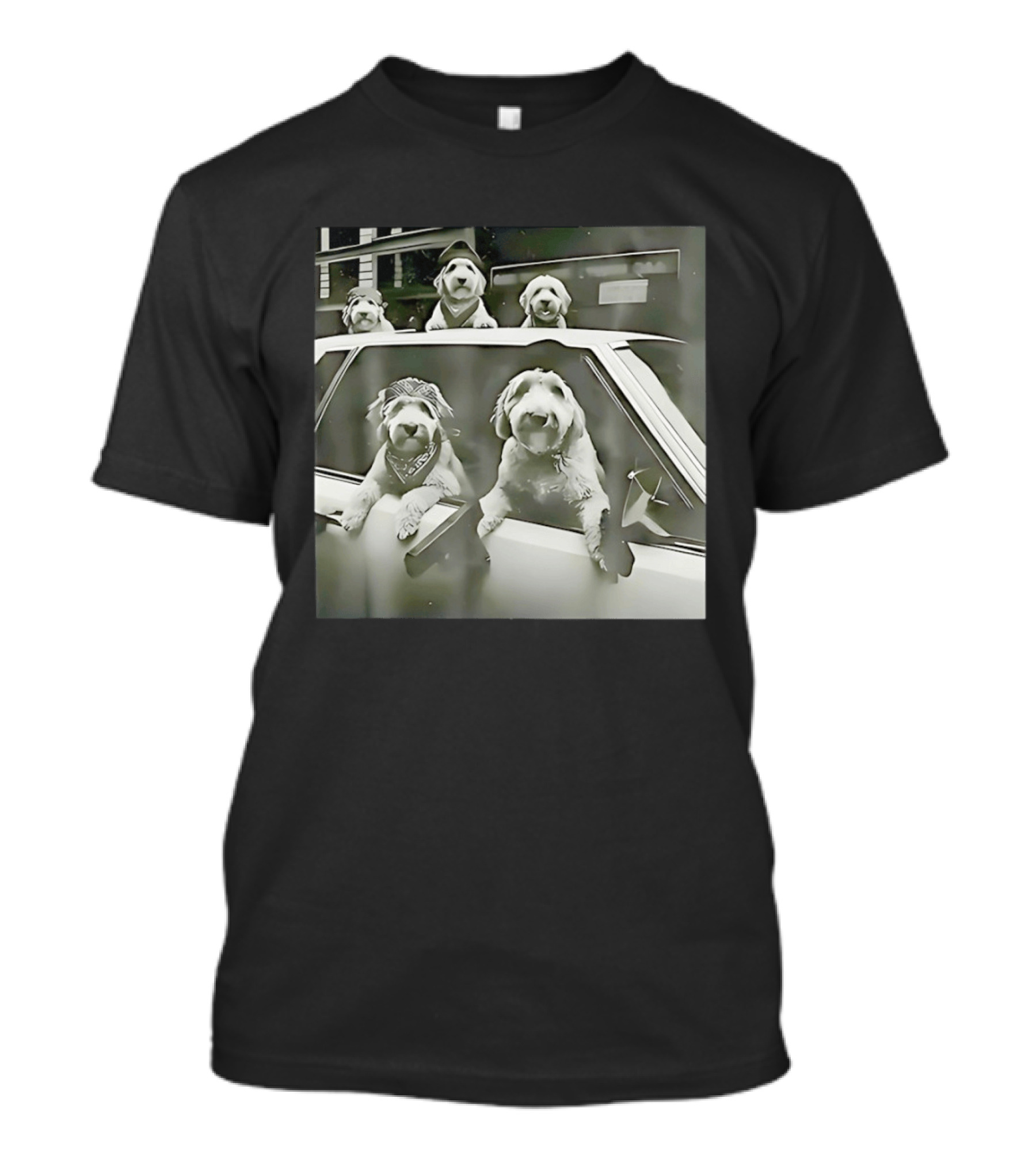 Spinone Italiano Dog Gang Holding Pistol Driving Car Eendoodle Layered T-Shirt