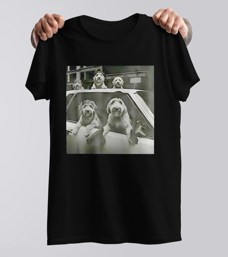 Spinone Italiano Dog Gang Holding Pistol Driving Car Eendoodle Layered T-Shirt