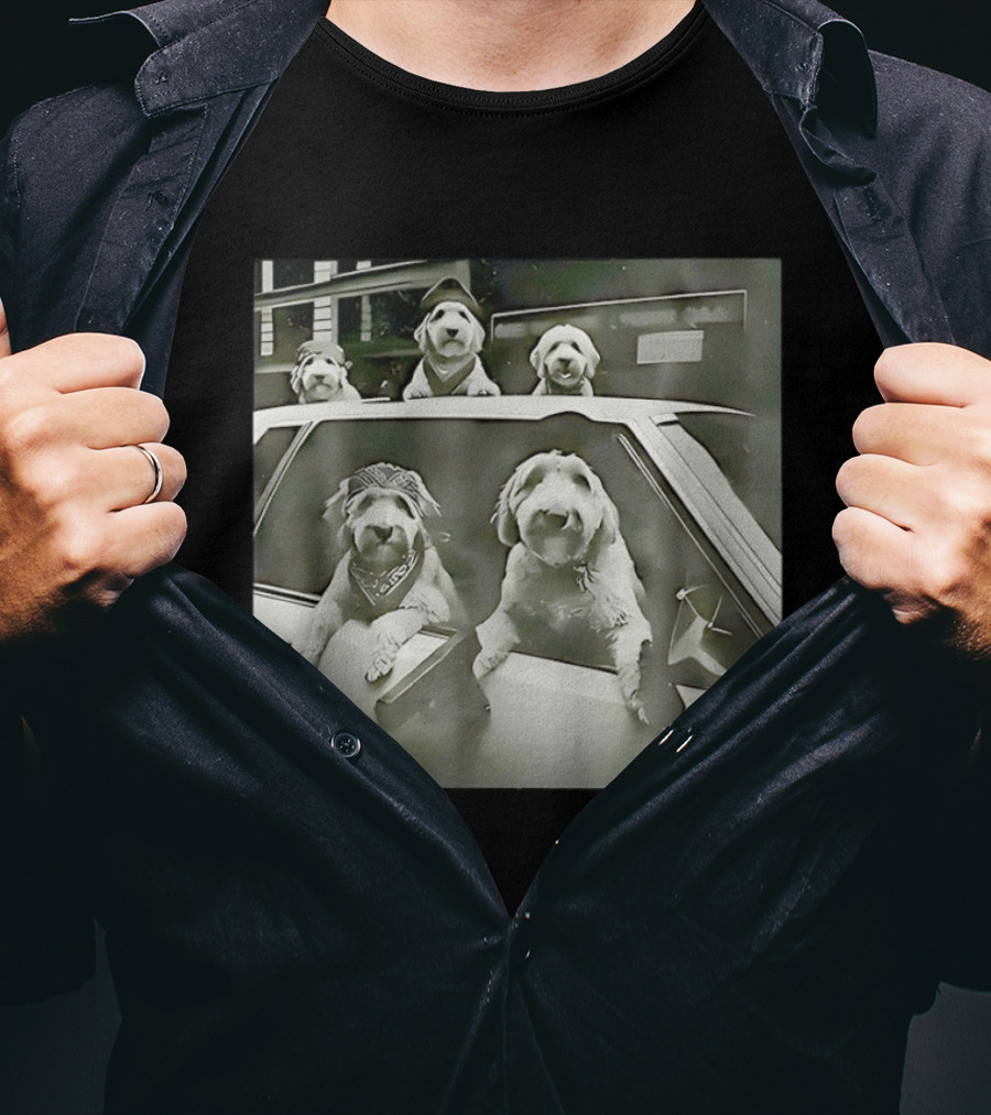 Spinone Italiano Dog Gang Holding Pistol Driving Car Eendoodle Layered T-Shirt