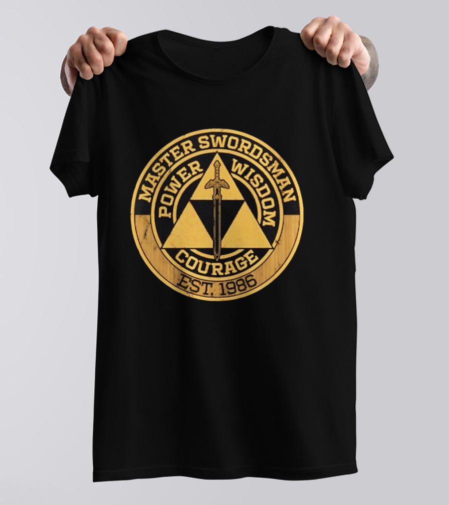 Master Swordsman Power Wisdom Courage Triforce Emblem Est 1986 Legends T-Shirt