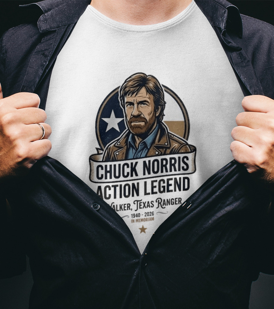 Chuck Norris Action Legend Walker Texas Ranger 1940 2026 In Memoriam Star T-Shirt