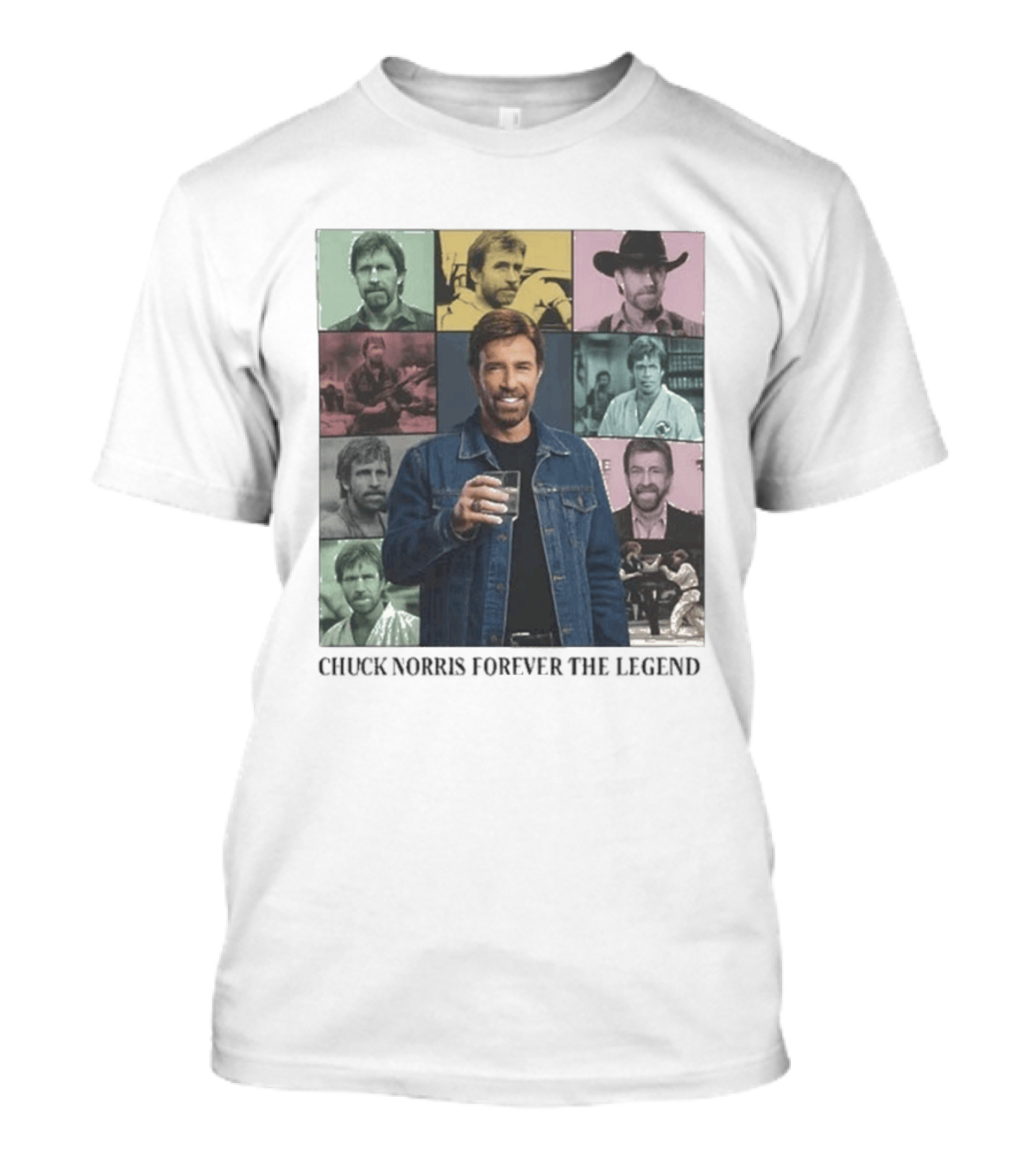 Chuck Norris Forever The Legend Iconic Moments Collage T-Shirt