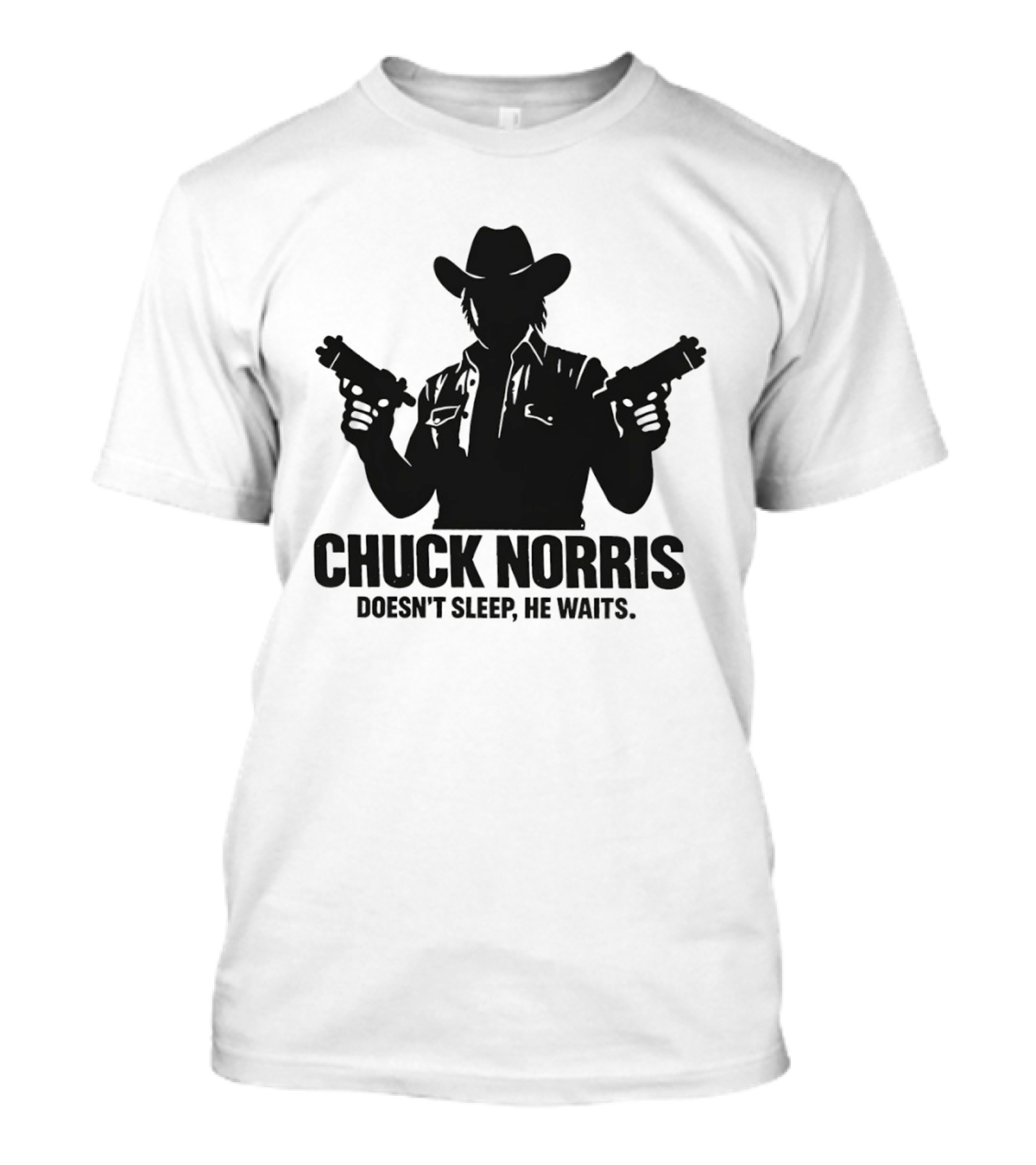 Chuck Norris Doesn't Sleep He Waits Meme Gun T-Shirt
