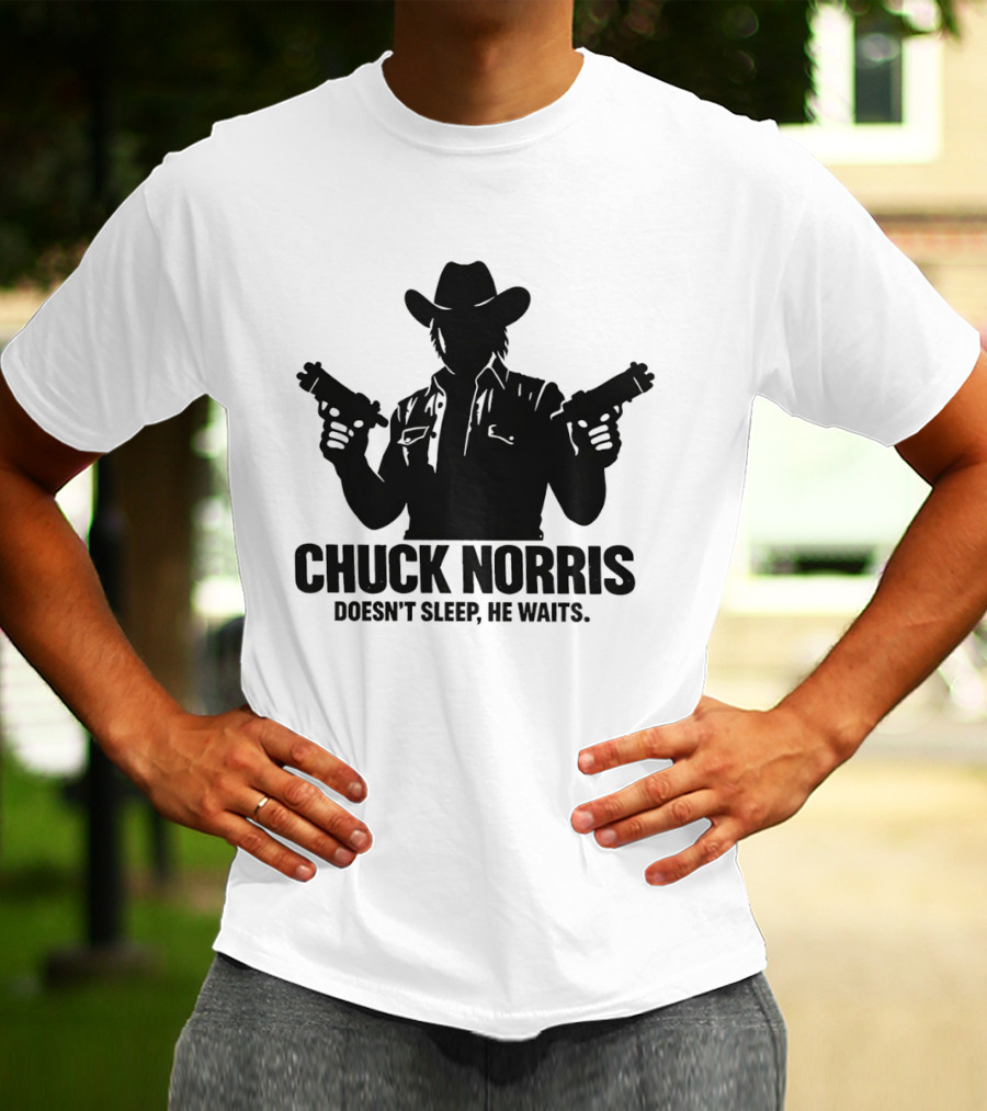 Chuck Norris Doesn't Sleep He Waits Meme Gun T-Shirt