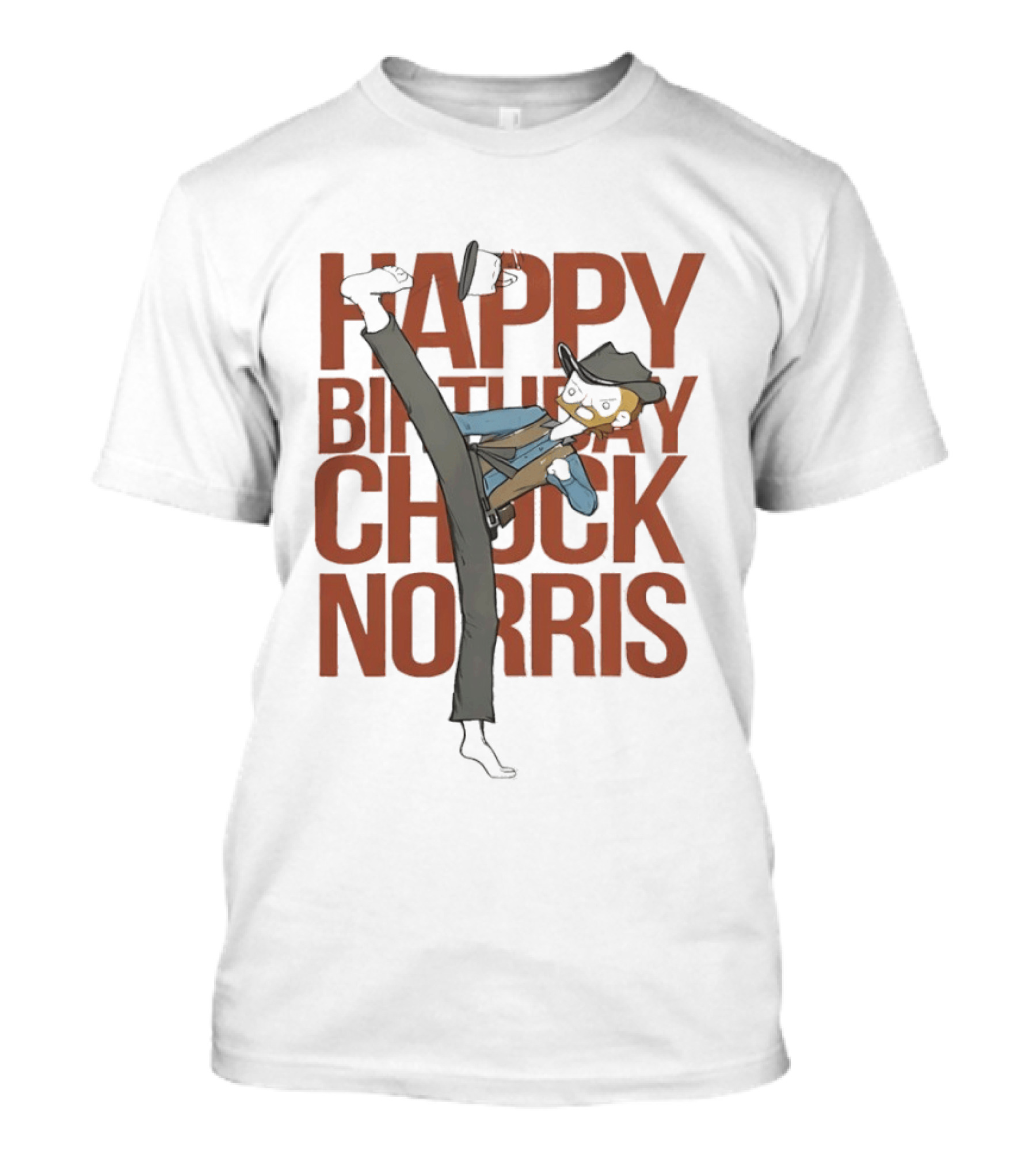 Happy Birthday Chuck Norris 2026 Cowboy Cartoon Kick T-Shirt
