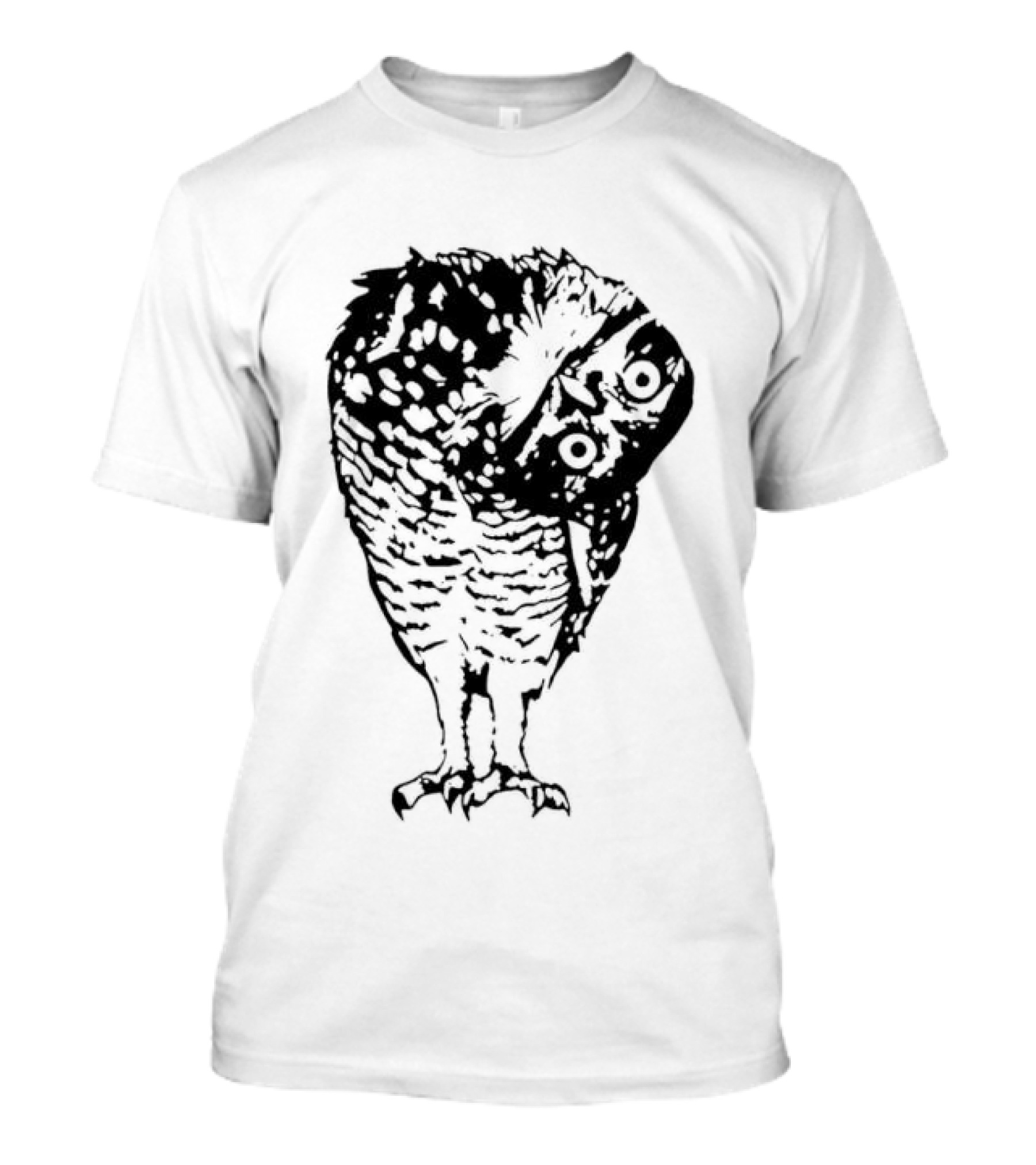 Linocut Owl Head Tilt Curious Bird Wildlife Sketch T-Shirt