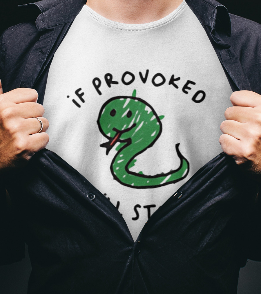Snake If Provoked Will Strike Green Cartoon Serpent T-Shirt