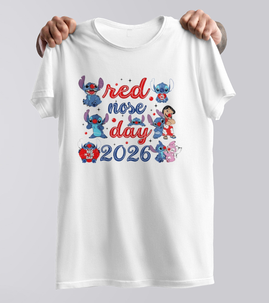 Stitch Red Nose Day 2026 Cartoon Characters Featuring Lilo T-Shirt