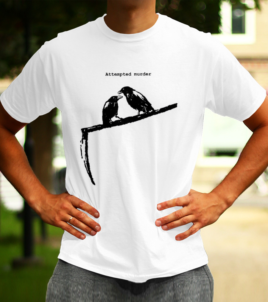 Two Crows Perched On Grim Reaper Scythe Attempted Murder T-Shirt