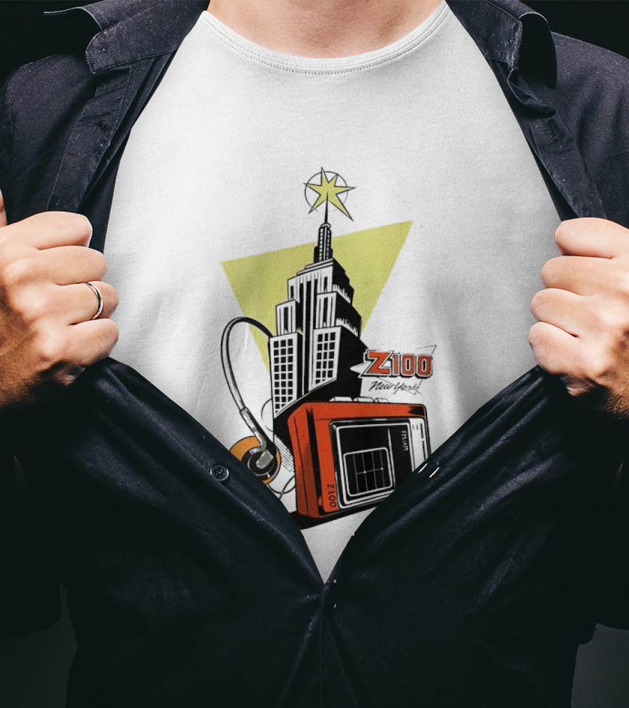 Z100 New York Retro Radio And Empire State Building Star T-Shirt