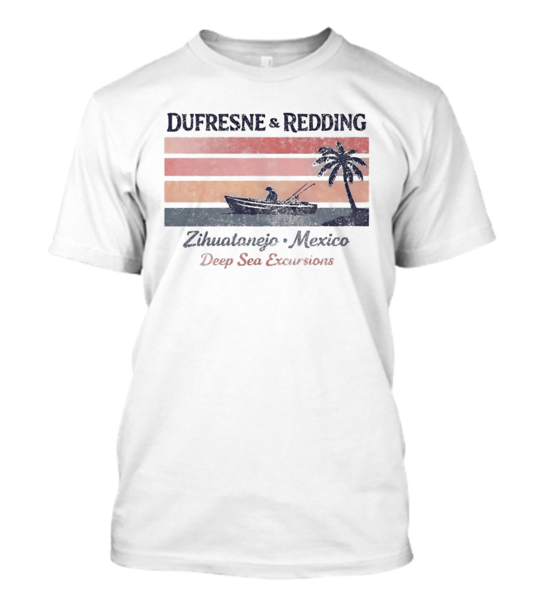 Dufresne And Redding Zihuatanejo Mexico Deep Sea Fishing Adventure Retro Palm Sunset T-Shirt