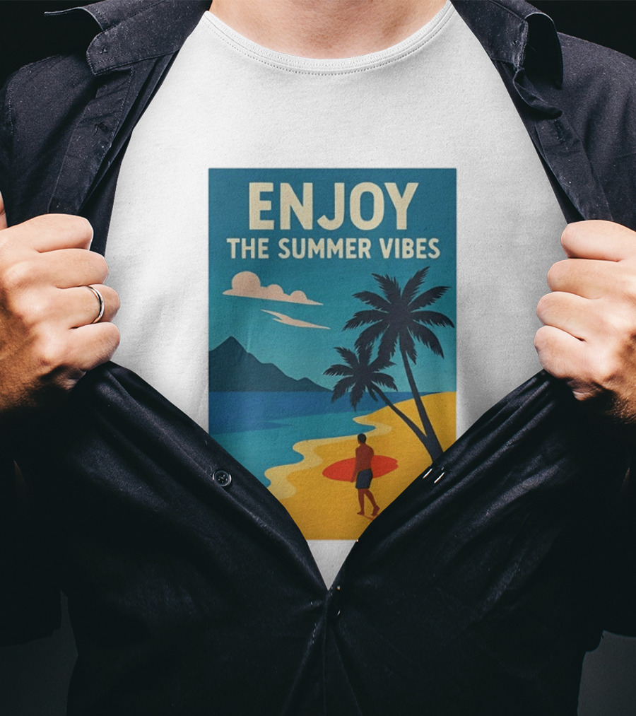 Enjoy The Summer Vibes Ocean Beach Sunset Scene T-Shirt