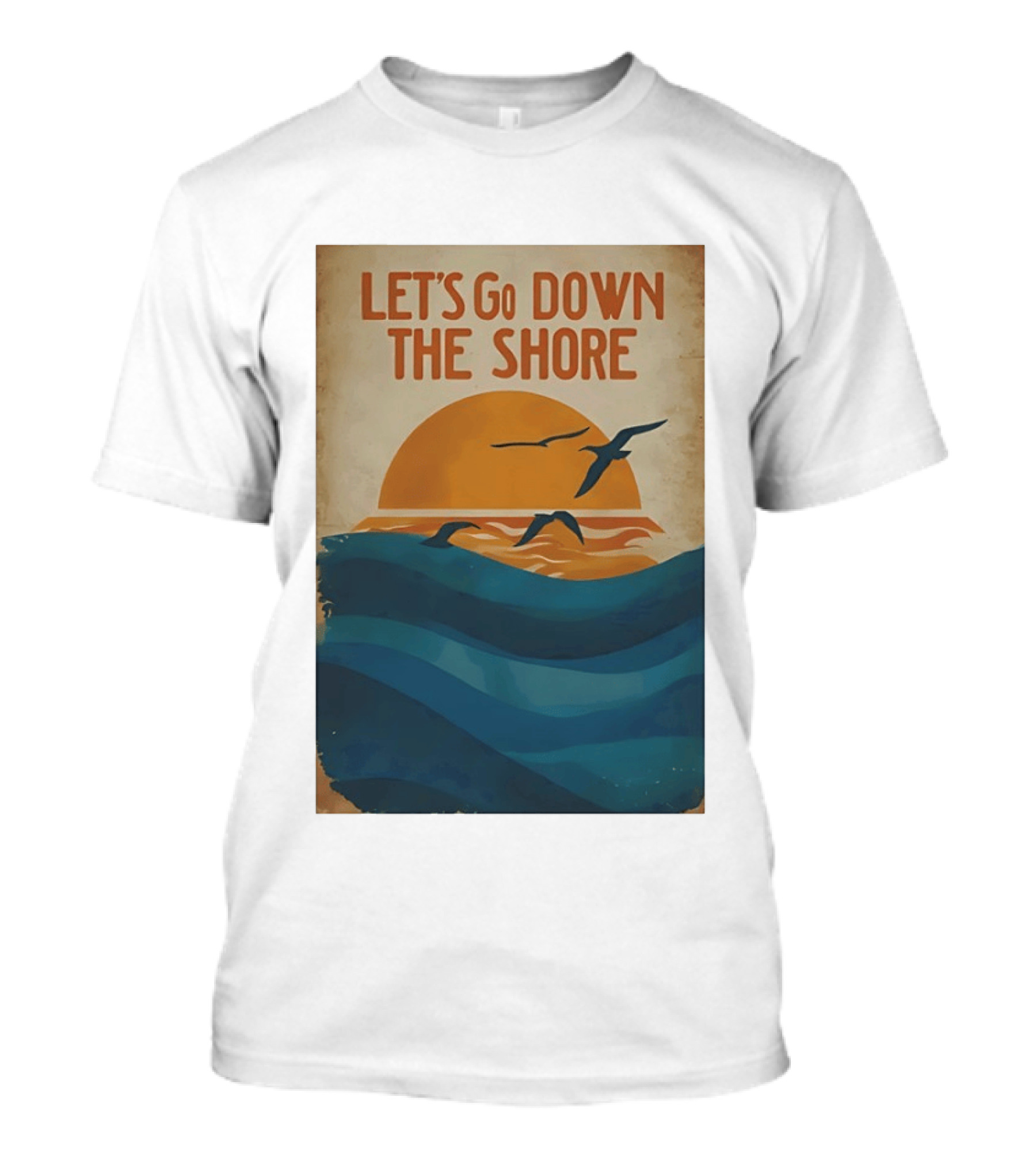 Let's Go Down The Shore Seaside Sunset Ocean Waves And Seagulls T-Shirt