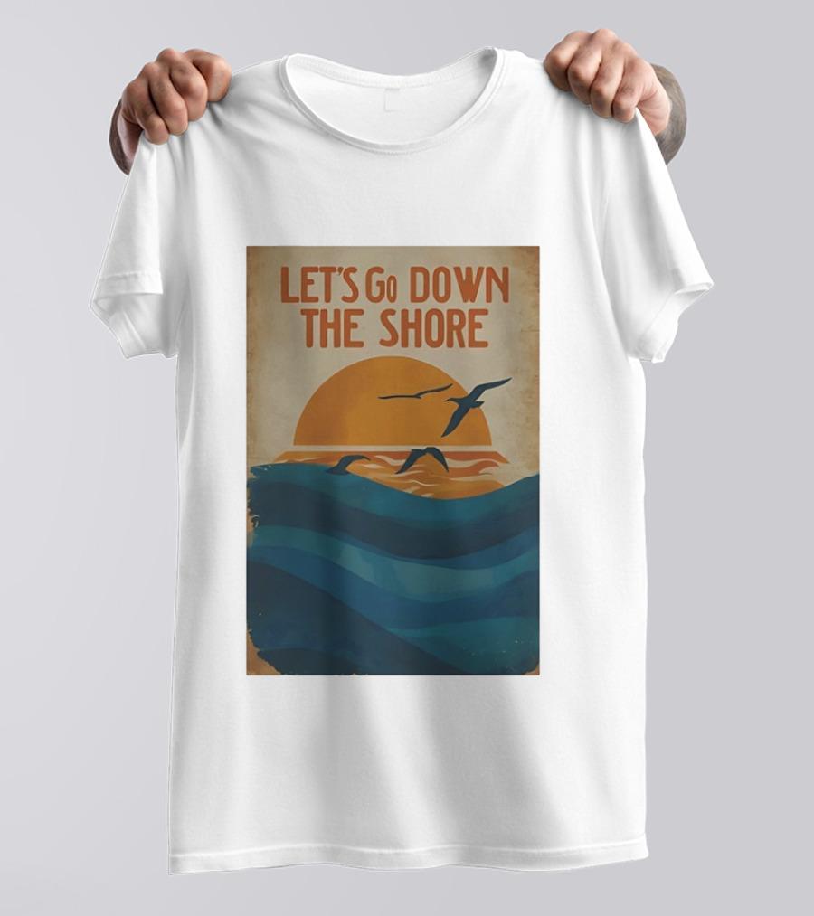 Let's Go Down The Shore Seaside Sunset Ocean Waves And Seagulls T-Shirt