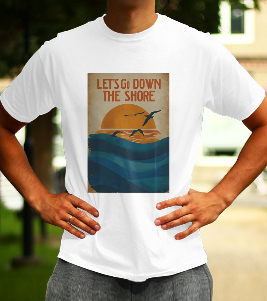 Let's Go Down The Shore Seaside Sunset Ocean Waves And Seagulls T-Shirt