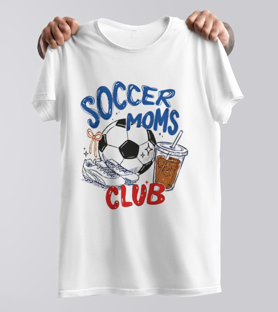 Soccer Moms Club With Soccer Ball Cleats And Iced Drink T-Shirt