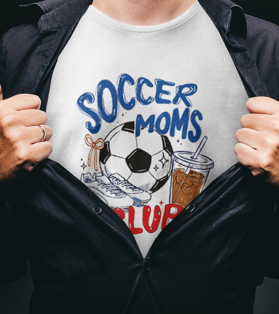 Soccer Moms Club With Soccer Ball Cleats And Iced Drink T-Shirt