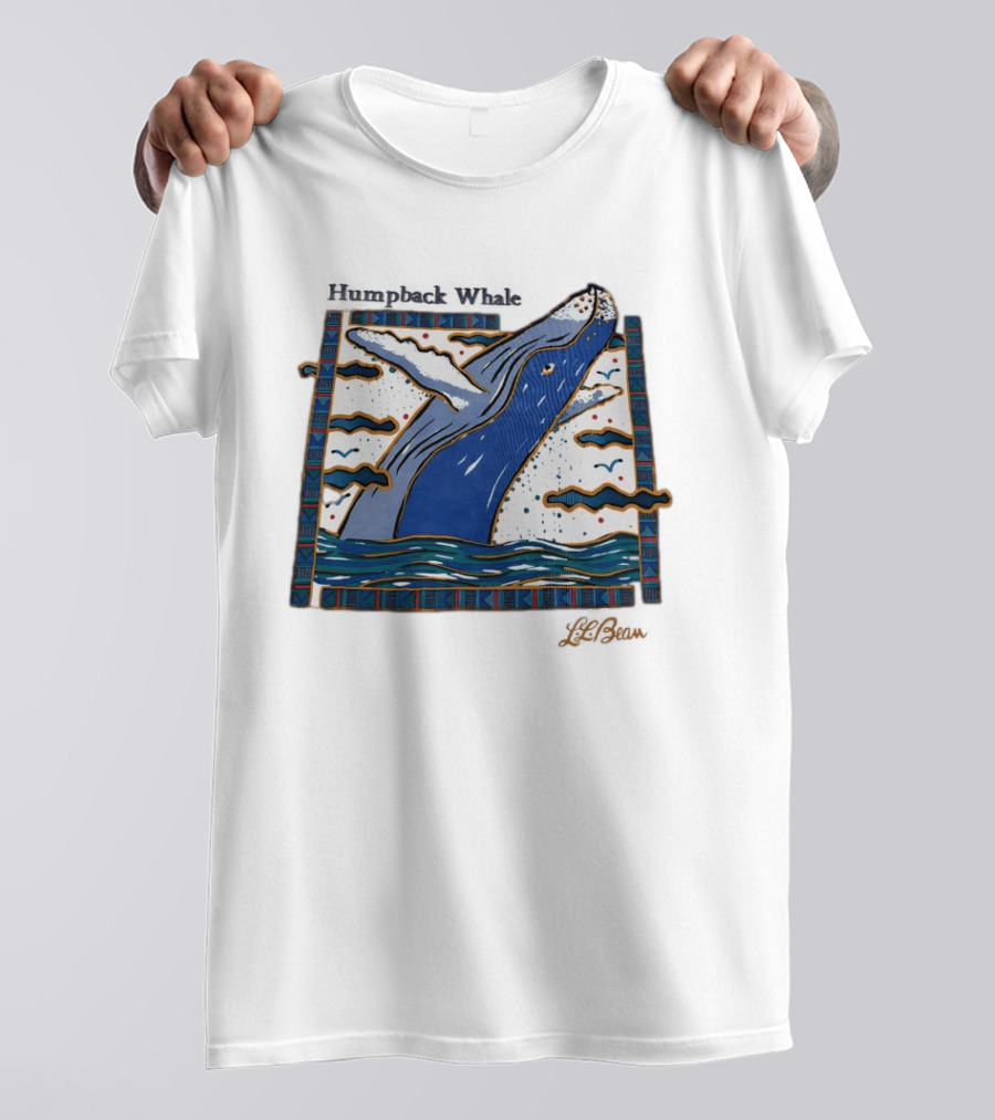 Humpback Whale Maritime Art 1990s Vibe Splashing Waves And Clouds Scene T-Shirt