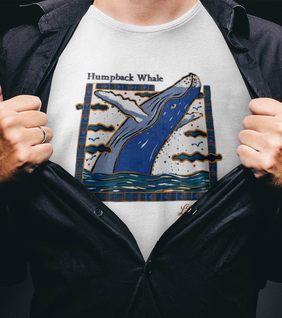 Humpback Whale Maritime Art 1990s Vibe Splashing Waves And Clouds Scene T-Shirt