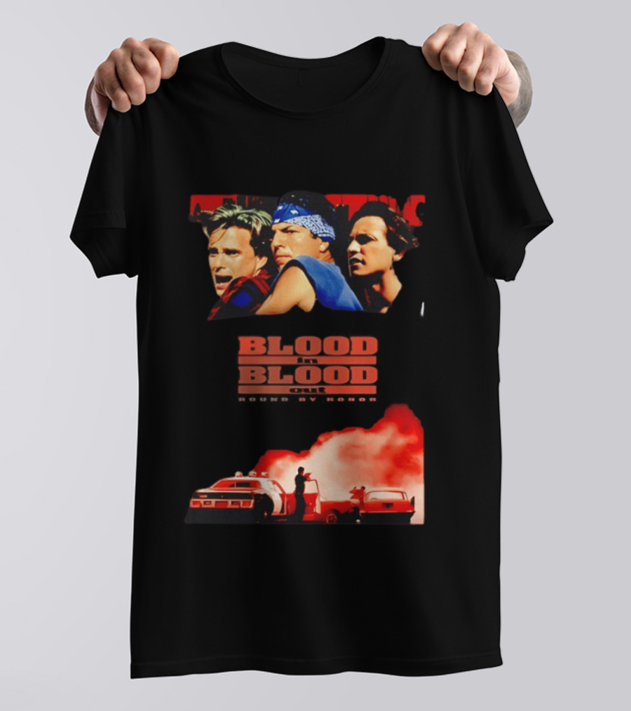 Blood In Blood Out Movie Latino Bound By Honor Dramatic Trio And Intense Action Scene T-Shirt
