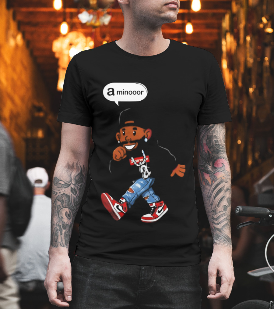 Kendrick Lamar Streetwear Cartoon Miniooor Red Sneakers Blue Jeans T-Shirt