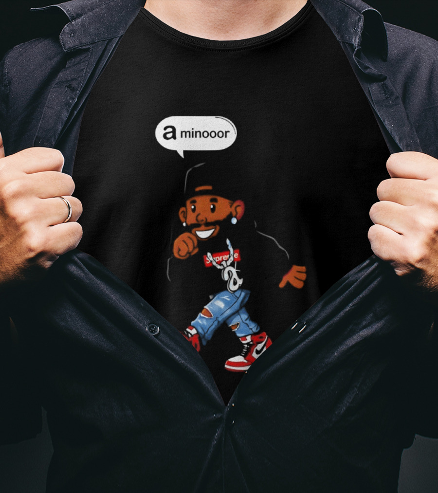 Kendrick Lamar Streetwear Cartoon Miniooor Red Sneakers Blue Jeans T-Shirt