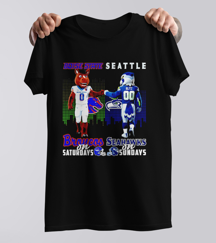 Boise State Broncos Saturdays Seattle Seahawks Sundays Skyline T-Shirt