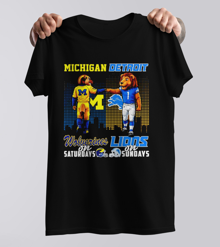 Michigan Wolverines Saturdays Detroit Lions Sundays Skyline T-Shirt