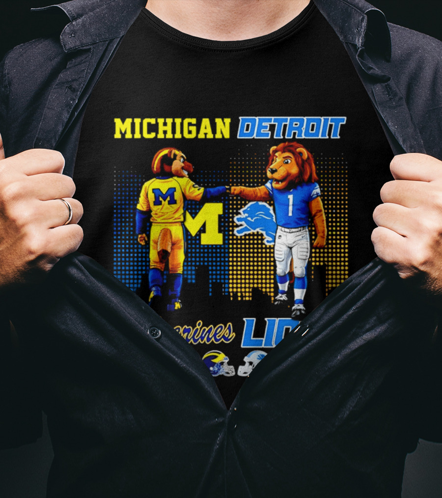 Michigan Wolverines Saturdays Detroit Lions Sundays Skyline T-Shirt