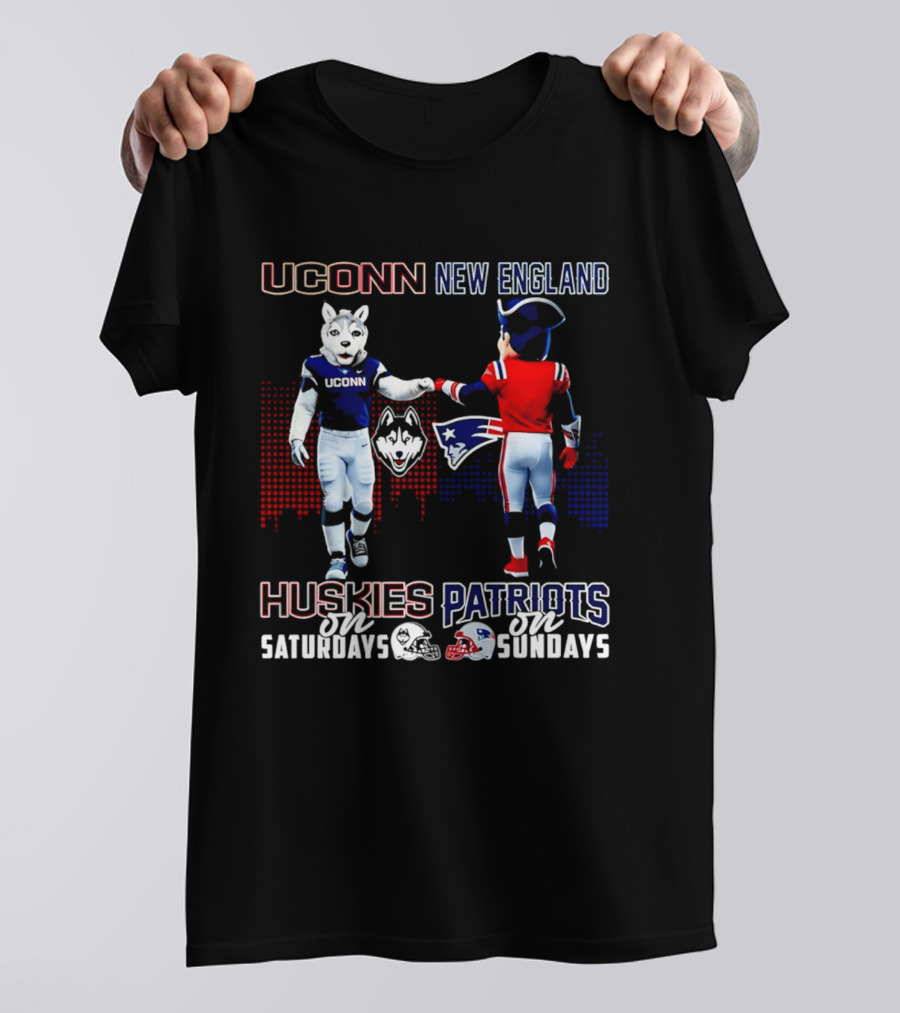UConn Huskies On Saturdays New England Patriots On Sundays Skyline T-Shirt