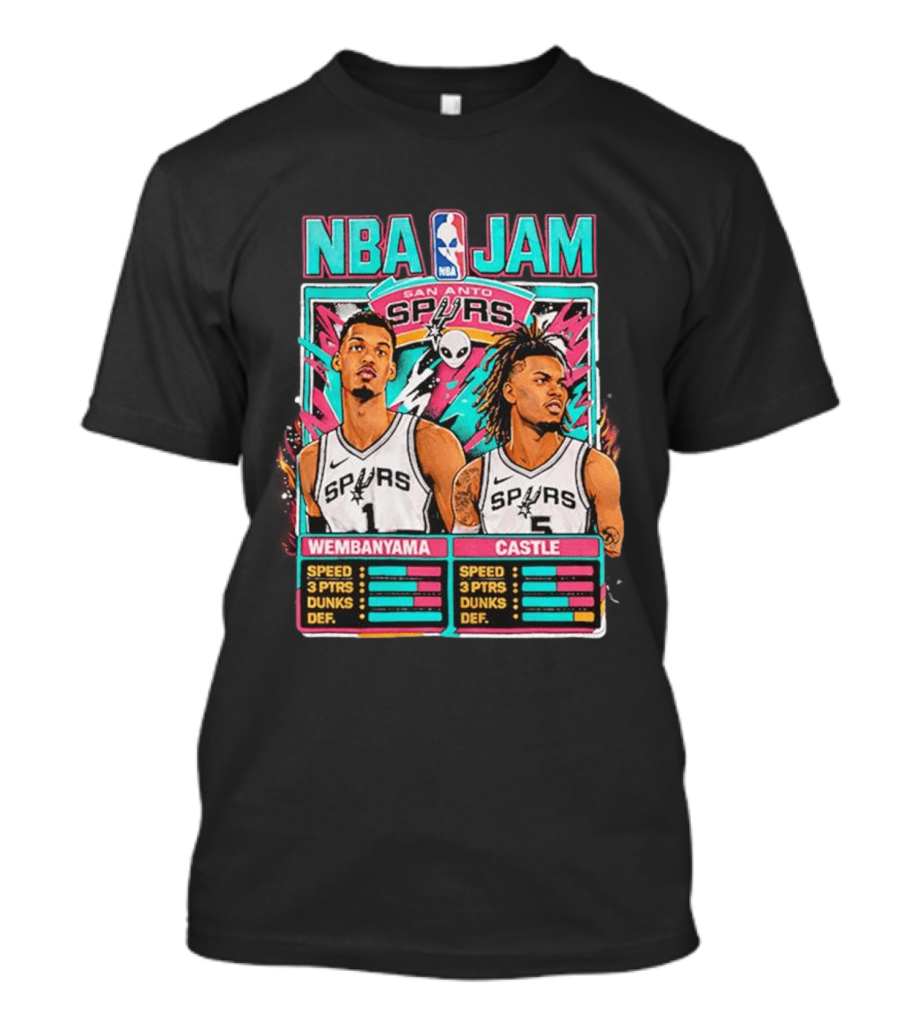 NBA Jam San Antonio Spurs Wembanyama Castle Roster Stats T-Shirt