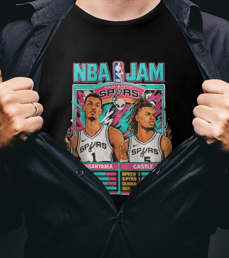 NBA Jam San Antonio Spurs Wembanyama Castle Roster Stats T-Shirt