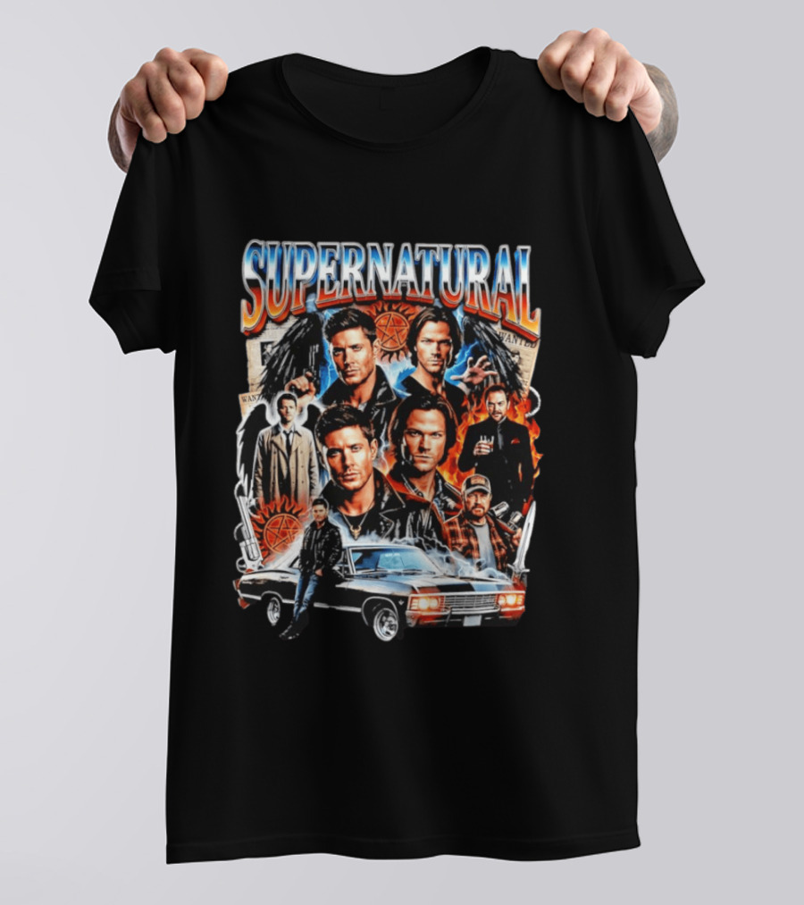 Supernatural Dean Sam Winchester Castiel Crowley Impala 67 Wanted Series T-Shirt